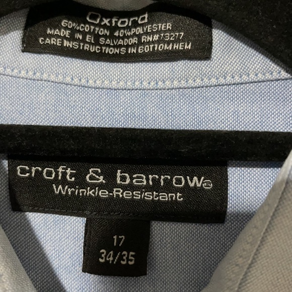 Croft & Barrow Wrinkle Resistant Men’s Button Up Long Sleeves Shirt Size 17 - Picture 5 of 9